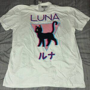 Sailor Moon Luna Cat 3D Japanese Letter Graphic T Shirt White Unisex - Size XL